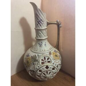 Royal Rudolstadt Ewer-Form Vase w/ Lavish Decoration Bump Out Reticulation